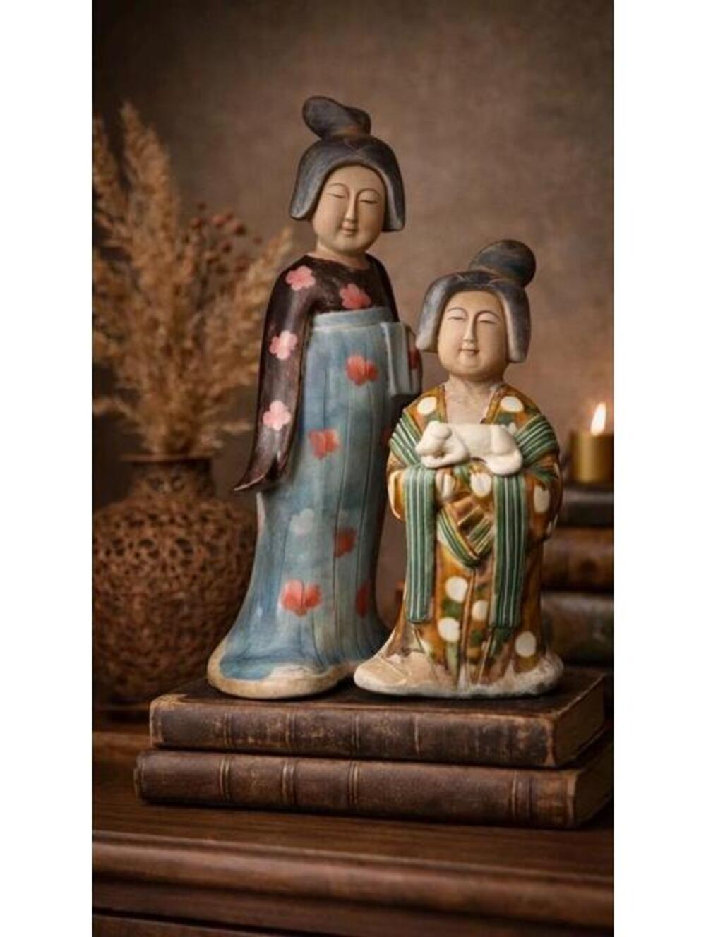 Tang Style Ceramic Court Figures – Asian Inspired Glazed Pottery Pair